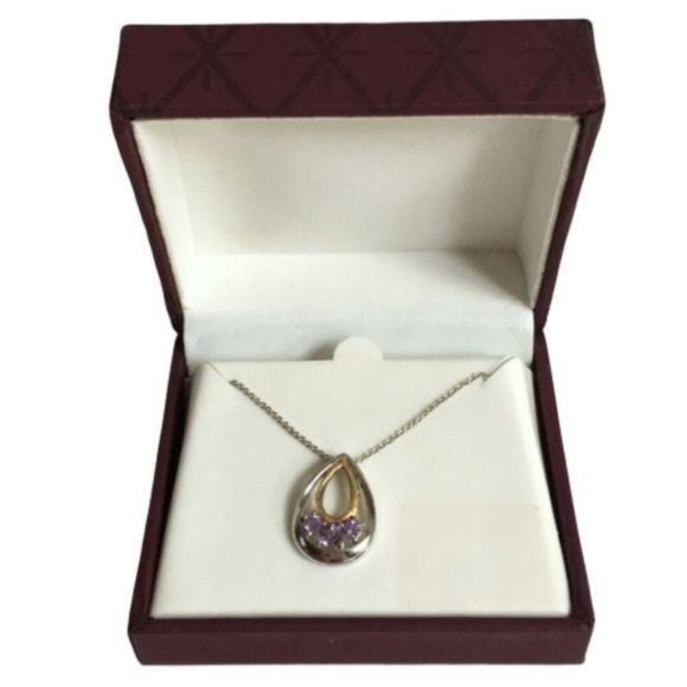 New Silver Plate Teardrop Purple Stone Necklace